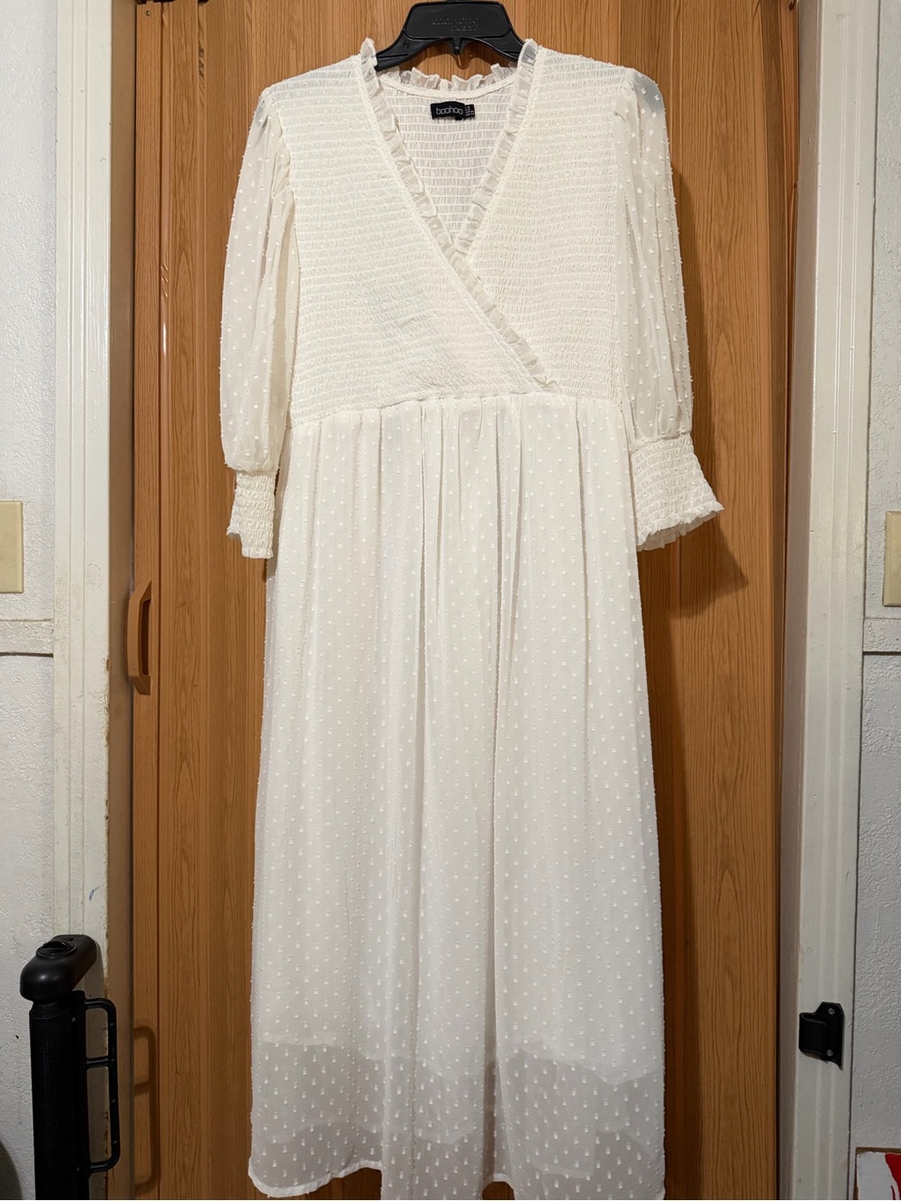 Boohoo White Swiss Dot Midi Dress